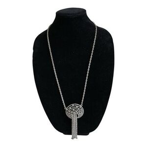 Silver Tone Rope Chain Necklace 30" Tassel Pendant Fashion Costume Jewelry